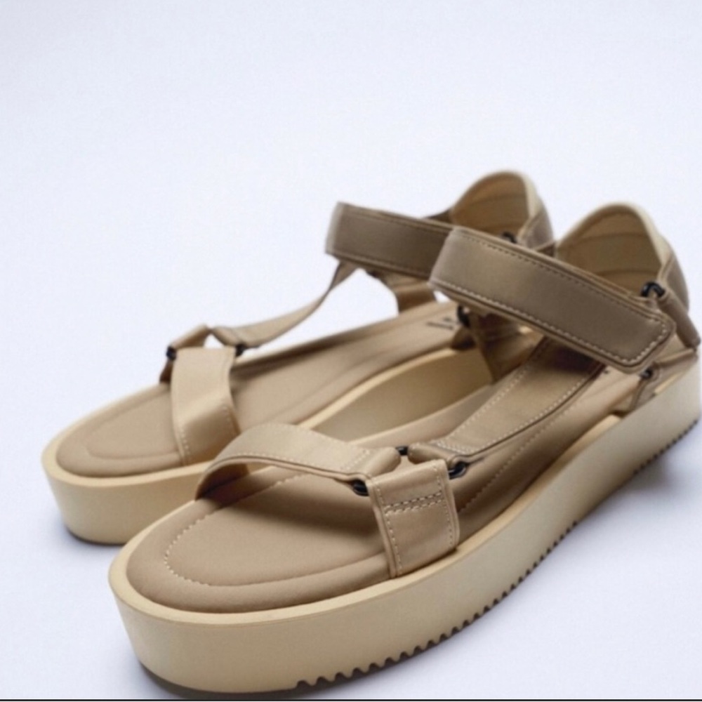 Zara Strappy Satin Effects Velcro Sandal, size 40